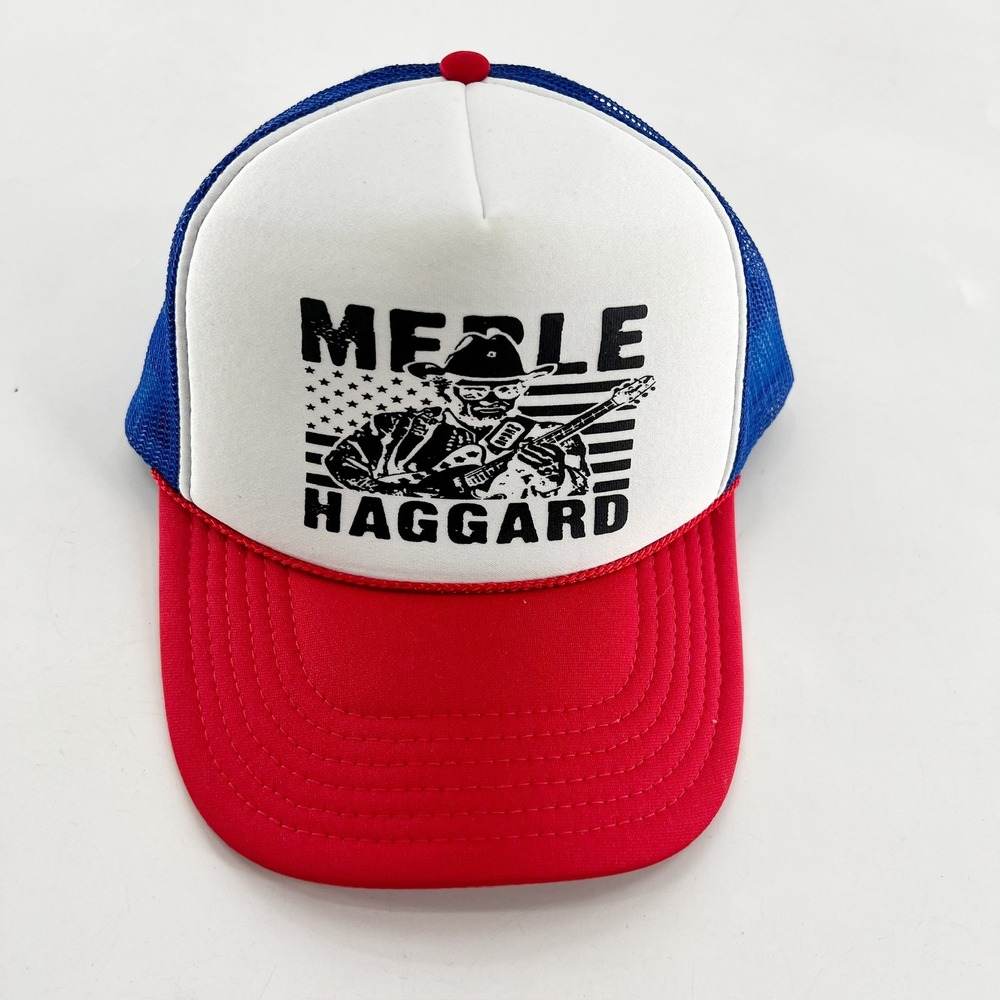 Merle Haggard Country Music Trucker Hat Red White Blue Otto 39-165 Snapback Cap